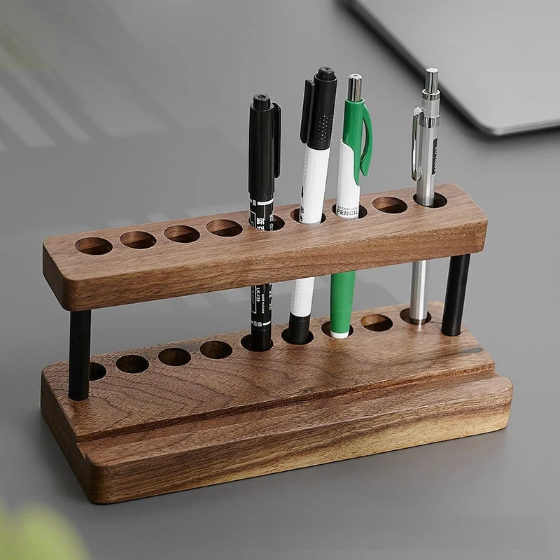 Retro Wooden  Holder Office Desk Stationery Pen Storage  Holder Multi Functional All in One Mobile Phone Stand  Holder