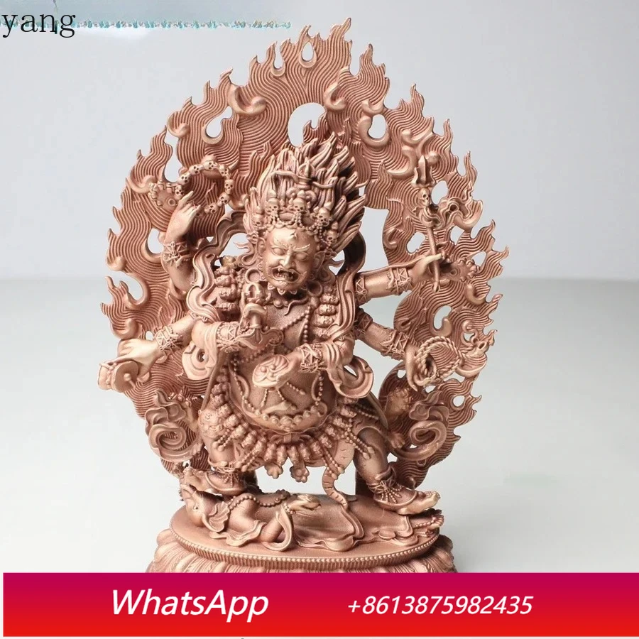 CX 12cm Red copper Carving Six-arm Mahakala buddha statue Nepal Tibet God of wealth sculpture