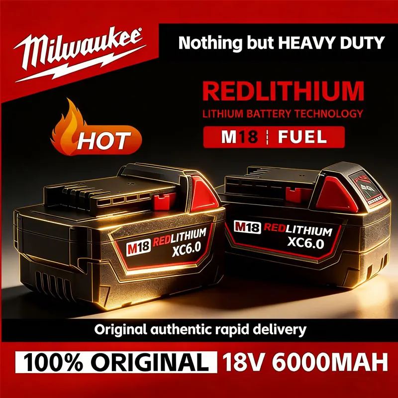 

2026 Milwaukee M18 18V 6.0Ah Li-ion Replacement Battery M18B6 For Milwaukee 18V Tool 6000mAh Rechargeable Battery Dual Charger
