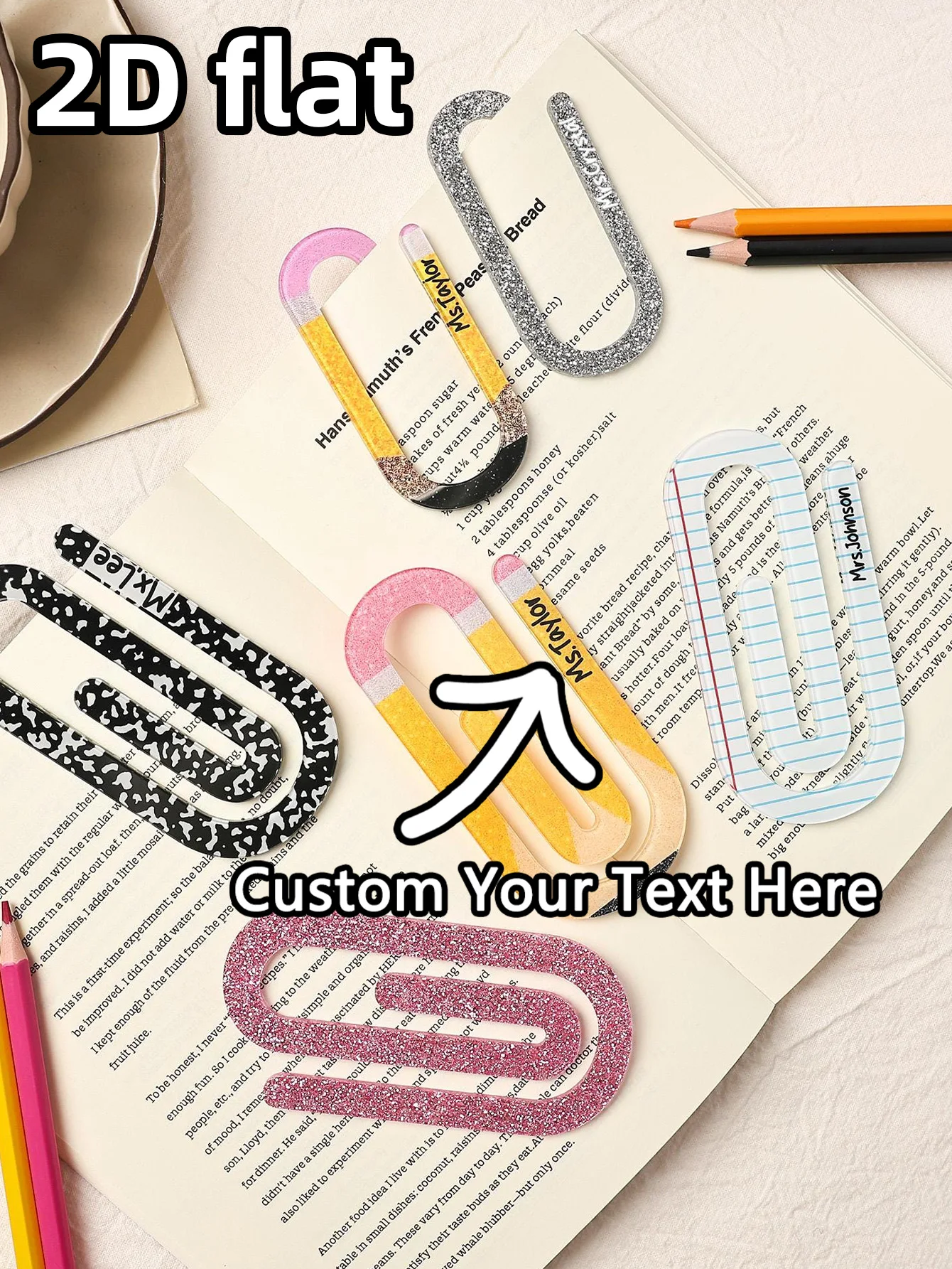 قطعة واحدة من الإشارة المرجعية المخصصة - أنماط PMMA الملونة المخصصة على شكل مشبك ورق اسم محفور بالليزر هدايا فريدة للمراهقين