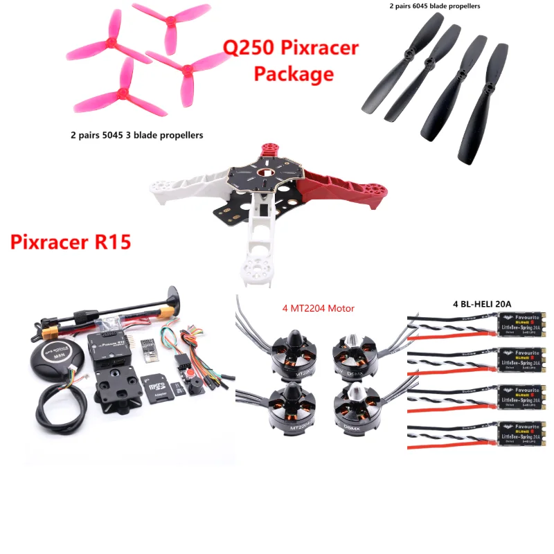 RCTOSKY Q250 Frame Kit Pixracer R15 Flight Control Ardupilot Quadcopter BLHELI 20A 2204 Motor ESC