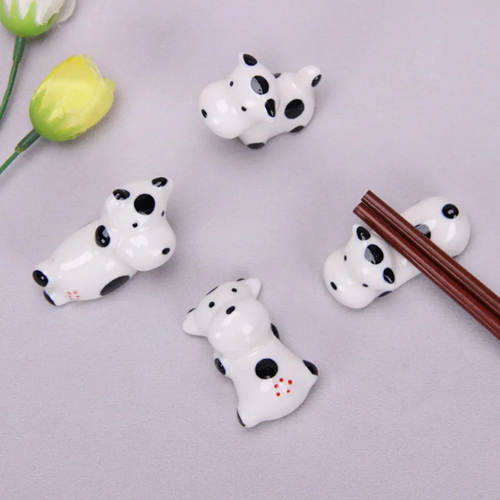 4Pcs Cute Cow Design Ceramic Chopstick Rest Holder Prevents Rolling Maintains Clean Table Spoon Fork Support Kitchen Tableware