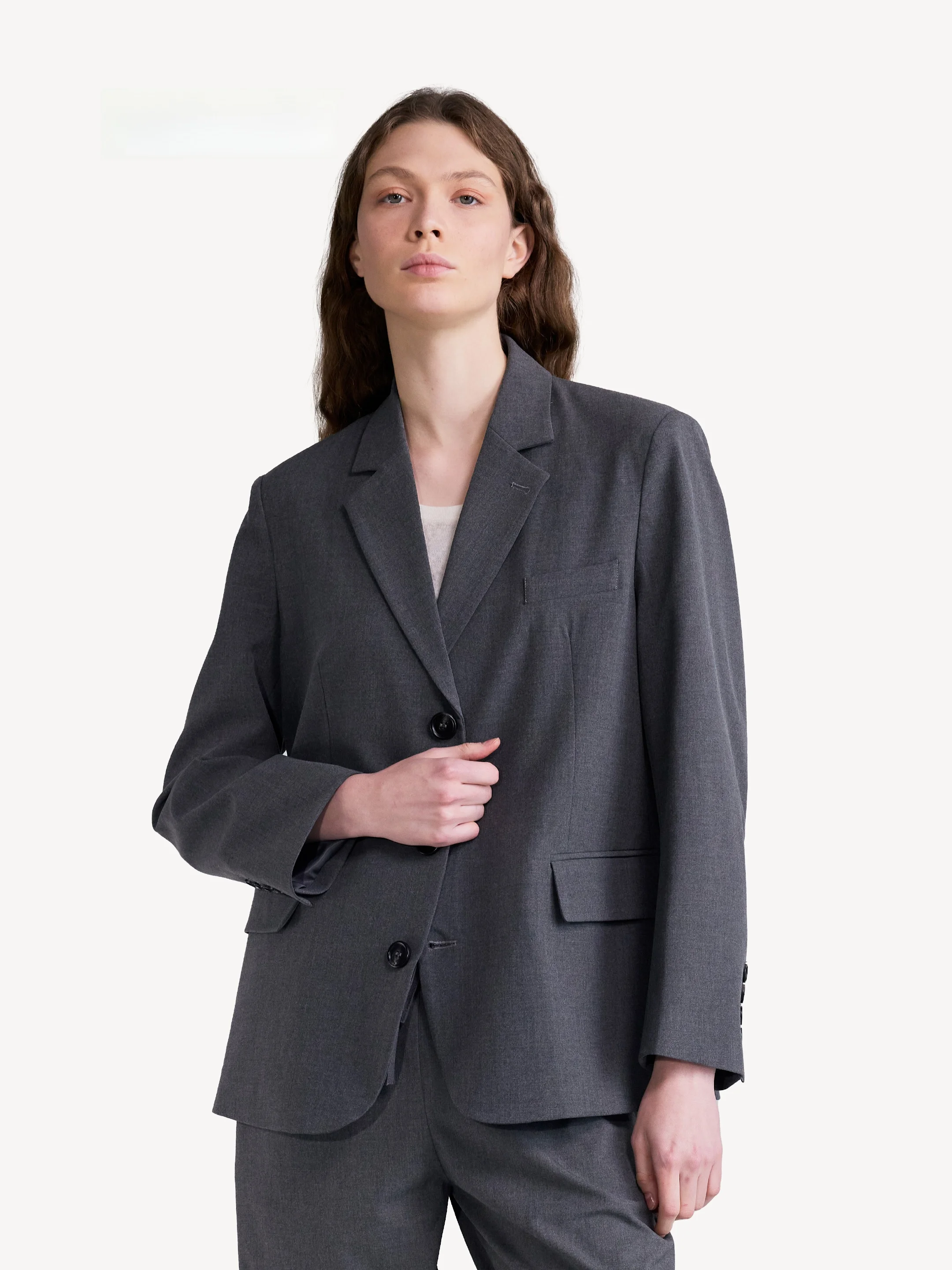 

AEVIAA Korean Sle Loose Casual Bla Suit Jaet Women's Versatile Commute Faion Long Sve Woolen Coat