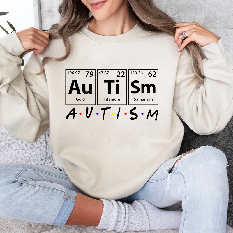 Autism Friends Print Women Men Sweatshirt Soft Casual Loose Vintage Female Hoodies 2025 Winter Autumn Warm Fleece Sweatshirts