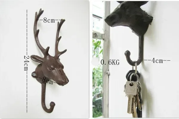 American Rural Deer Cast Iron Coat Hooks, Bedroom Wall Decoration, Loft Industrial Wind