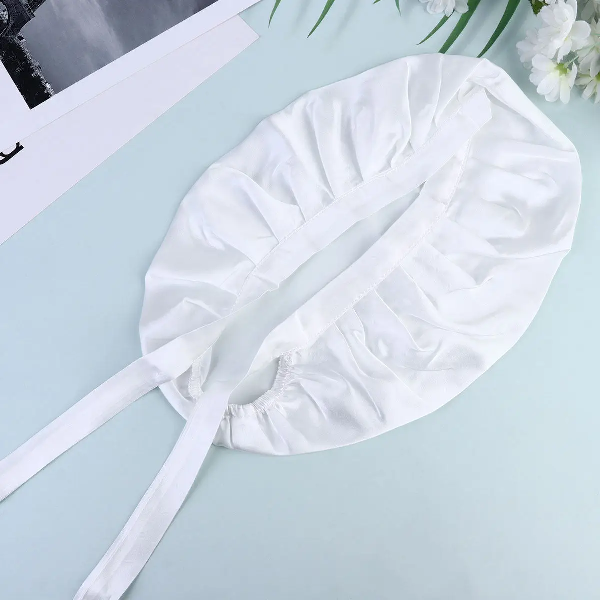 

1 шт. белая шелковая шапочка для сна, регулируемая, женская, для защиты волос, большая, для сохранения прически, для ночного сна