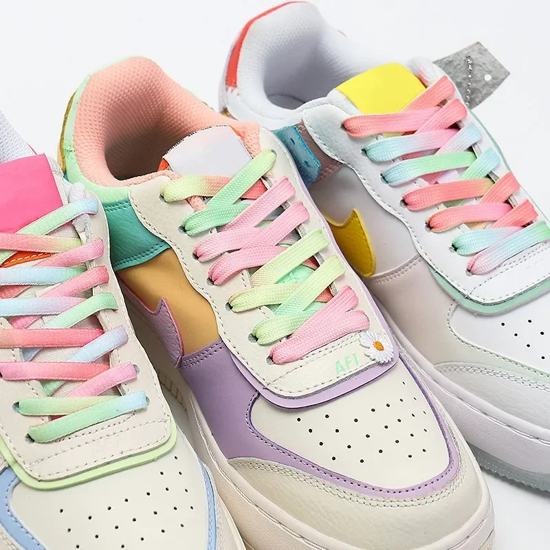 Macaron Candy Rainbow Color Shoelace Flat Gradient Shoelaces for Sneakers AF1 Casual Canvas Shoe Laces Casual Canvas Shoestrings