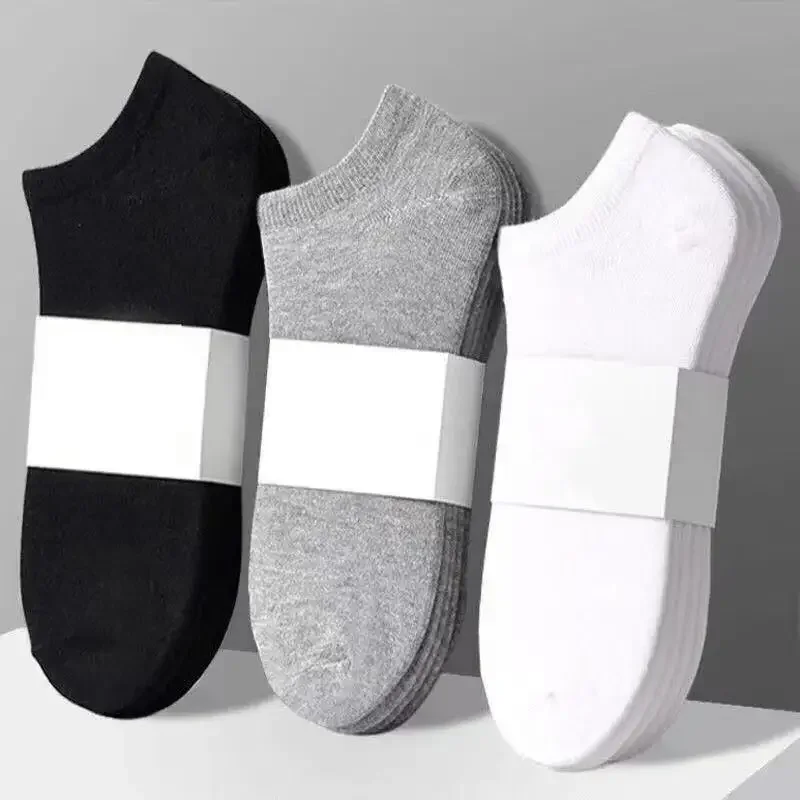 50Pairs Socks Men\'s Short Socks Sweat-absorbent Short Summer Thin Low-top Shallow Invisible with Black White and Grey Boat Socks