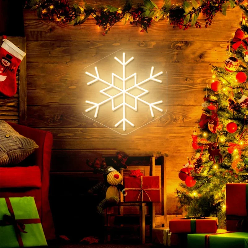 Christmas Snowflake Neon Sign Living Room Christmas Decor Led Sign for Bedroom Home Bar Pub Wall Decor Party Festival Decor