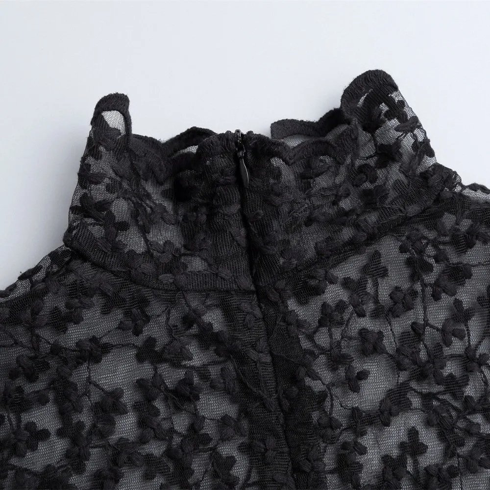 Transparent Lace Fake False Collar Hollow Floral Embroidery Petal Statement Collar Black and Apricot Elegant