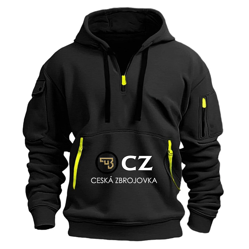2025 CZ Ceska Zbrojovka Men's Autumn And Winter Street Style Casual Sport Half-Zip Sweatshirt With Multiple Pockets Hoodies
