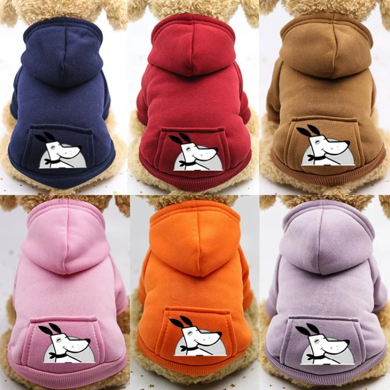 Gemütliches Fleece-Kapuzenpullover für kleine bis große sportliche Zweibein-Design mit Tasche für die ganze Saison, süße Pullover für Hunde
