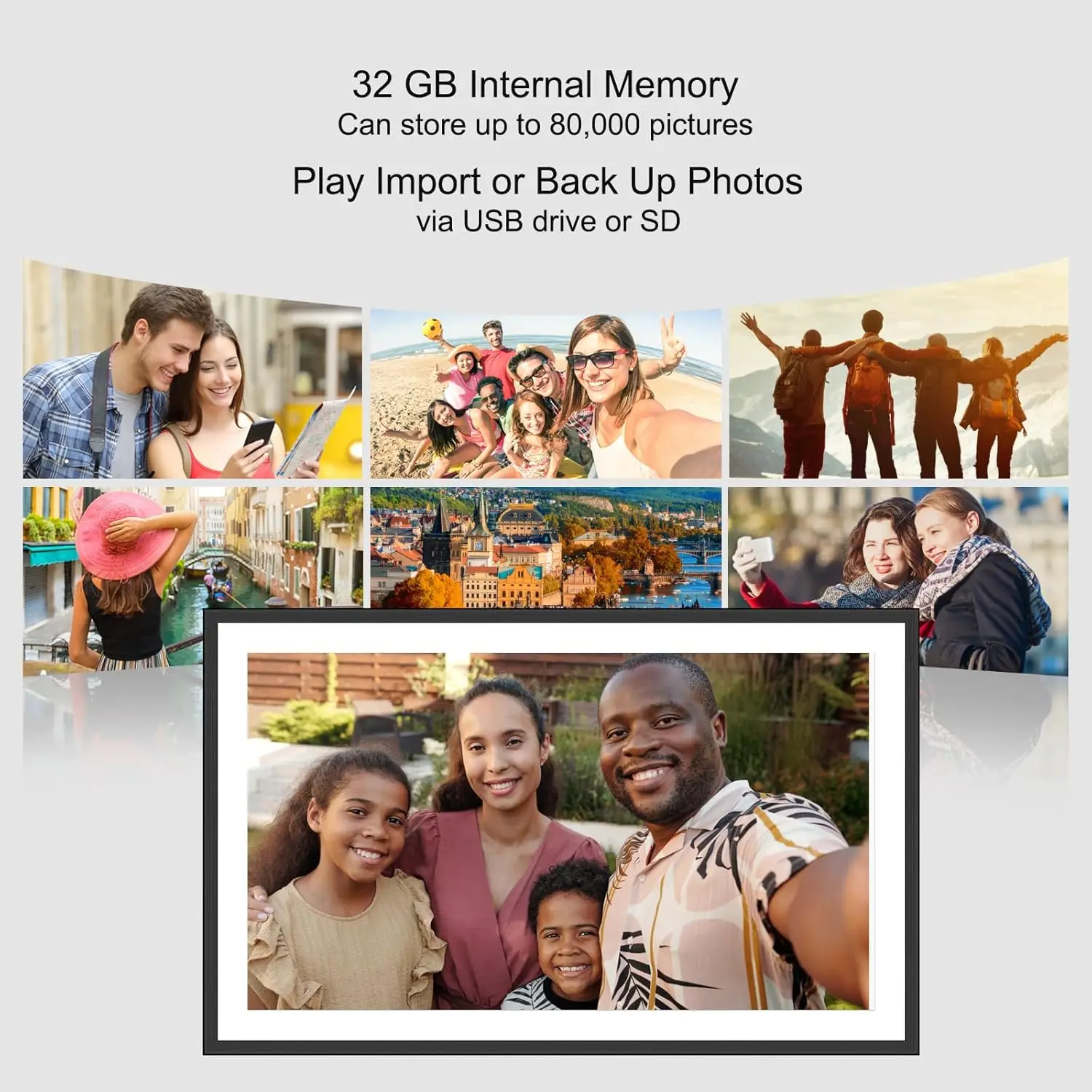 إطار صورة رقمي فاي 15.6 بوصة من Frameo 1920 * 1080 IPS HD شاشة تعمل باللمس 32 جيجابايت إطار صور ذكي للدوران التلقائي، جدار