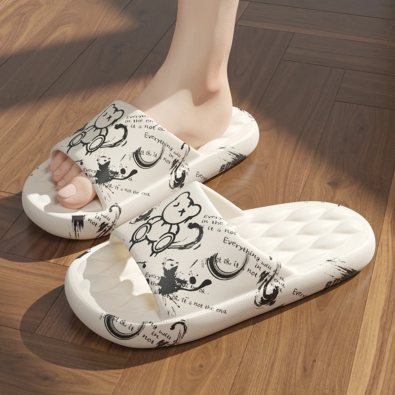 Plus Size 48 Graffiti Men Slippers Sole EVA Indoor Open Toe Flip Flops Beach Slides Flat Sandals Printing Cartoon Slide