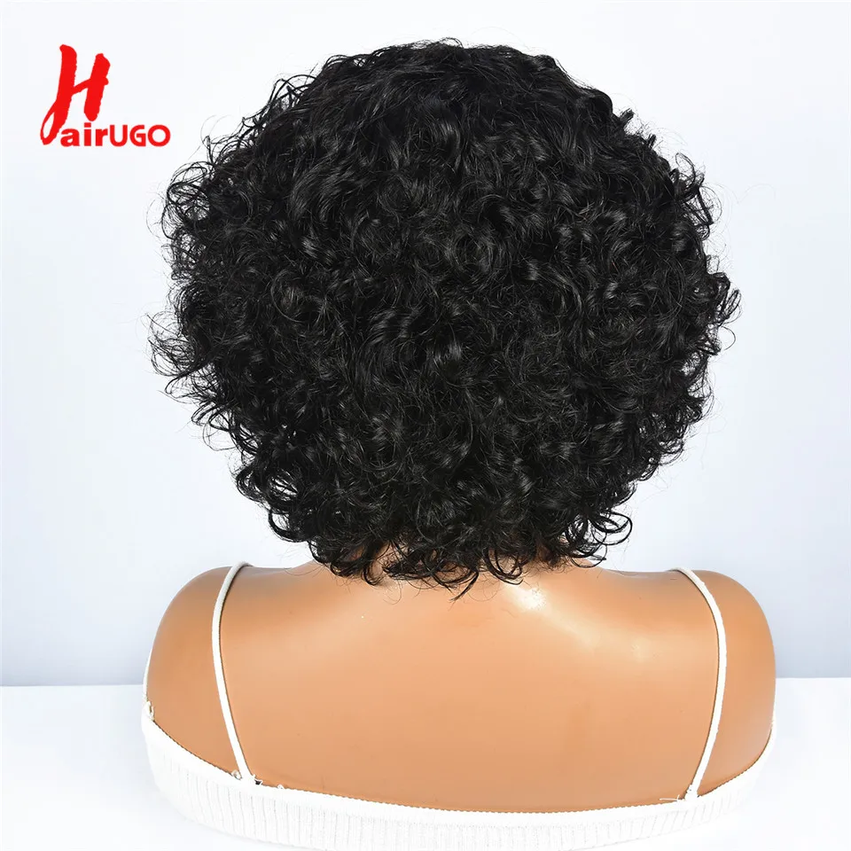 Highlight Lockige Pixie-Cut-Perücken aus Echthaar, Kleberlose Perücken mit Pony, Vollständig maschinell gefertigte Perücken mit Pony, Echthaarperücken Hairugo – Detail 13