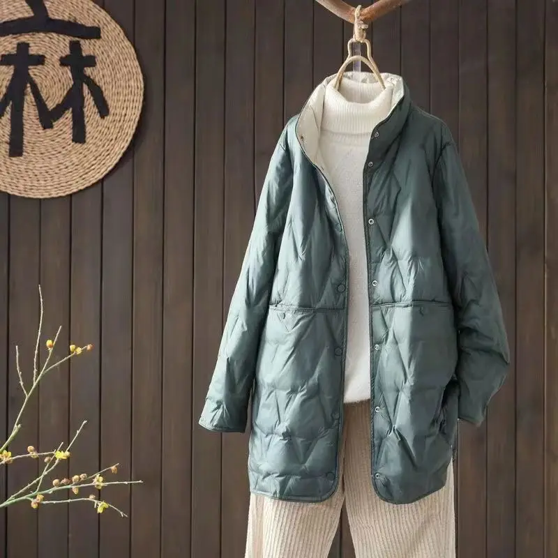 Medium Long Lightweight Cotton Jacket For Women's Clothing Autumn Winter Large Size Double-Sided Fashion Loose Outerwear w1665