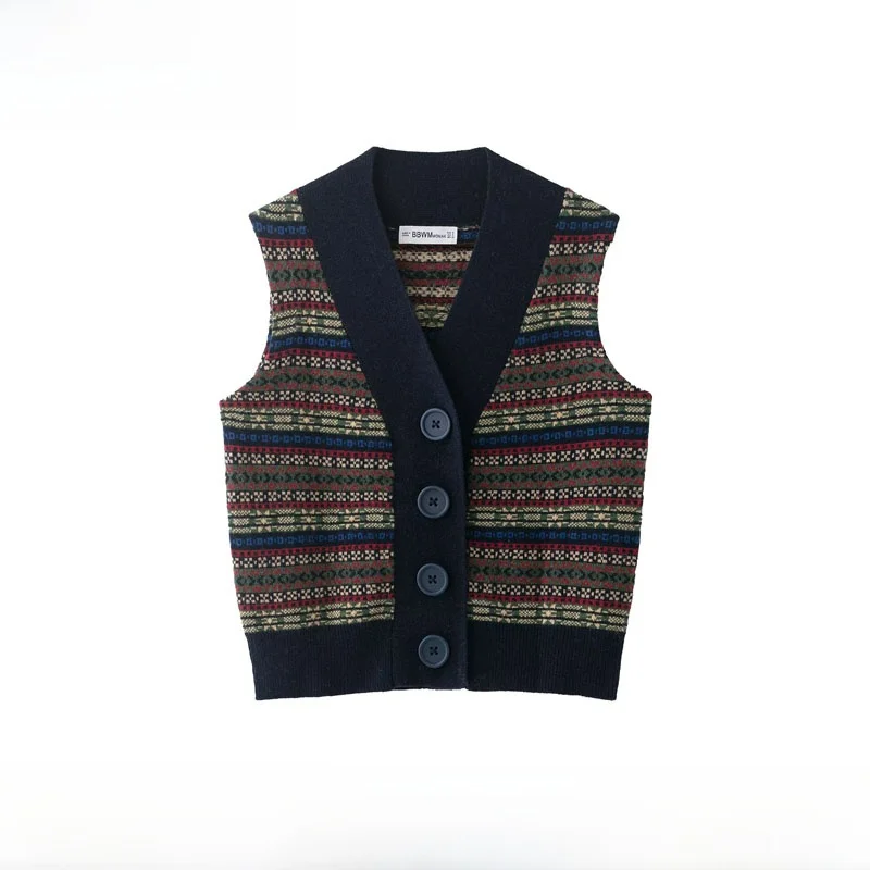 

Fashionable Autumn Winter New Arrival Women's Knitted Embroidered Slimming Vest Versatile Commute Style V-Neck Polyester