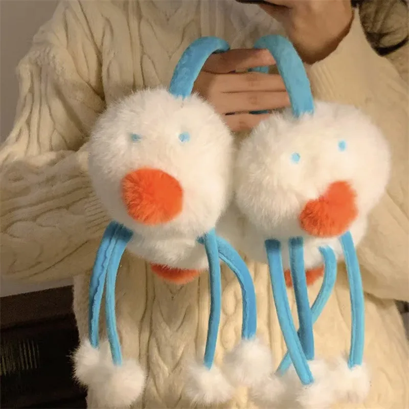 Penutup Telinga Boneka Manusia Salju Lucu - Penghangat Telinga Musim Dingin dengan Pom Pom, Aksesori Natal yang Meriah untuk Wanita & Anak Perempuan