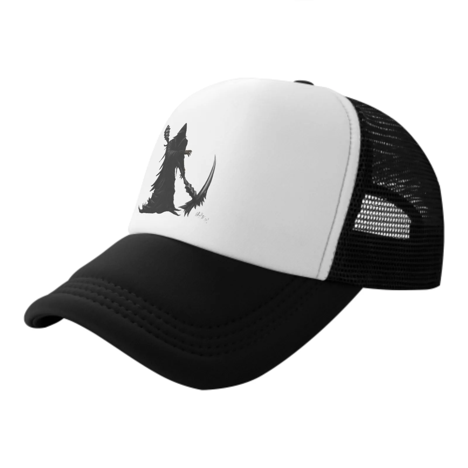 

Grim Reaper Print Mesh Baseball Cap Trucker Hats Sports Outdoor Adjustable Washed Snapback Dad Hat