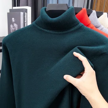 Autumn Mens High Quality Knitted Turtleneck Sweater Slim Fit Long Sleeve Anti-pilling Pullover Solid Color Trend Men Streetwea 2