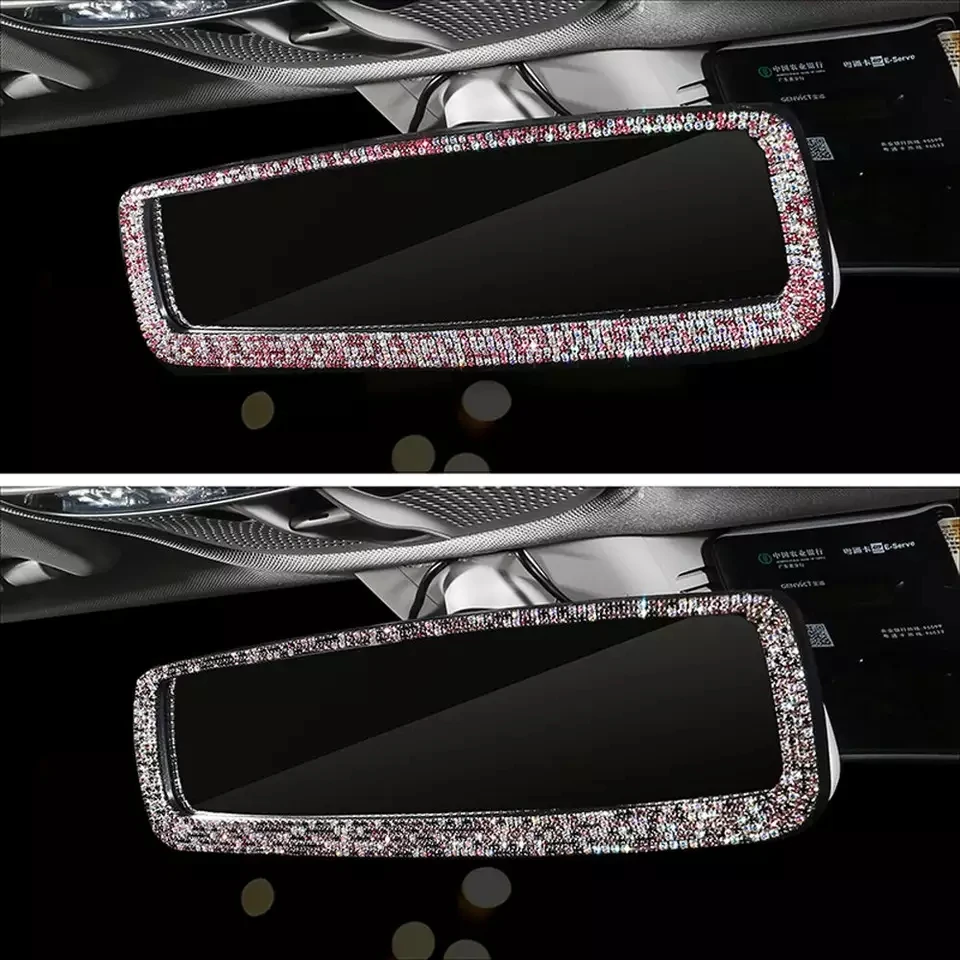 Rhinestone Rearview Mirror Decor Fashion Car Interior Charm Crystal Bling Diamond Rear View Mirror Cover Auto Accessories