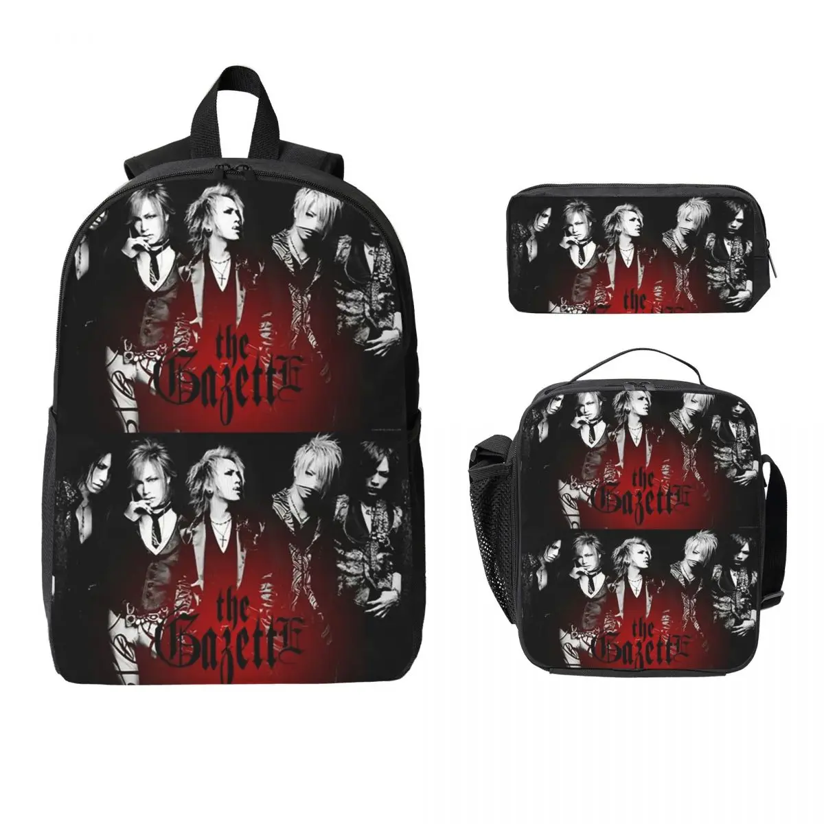 

Japan Rock The Gazette Band Backpack Student Boys Girls BookBag School Bag Shoulder Bags 3ps Insulated Lunch Bag Pencil Case