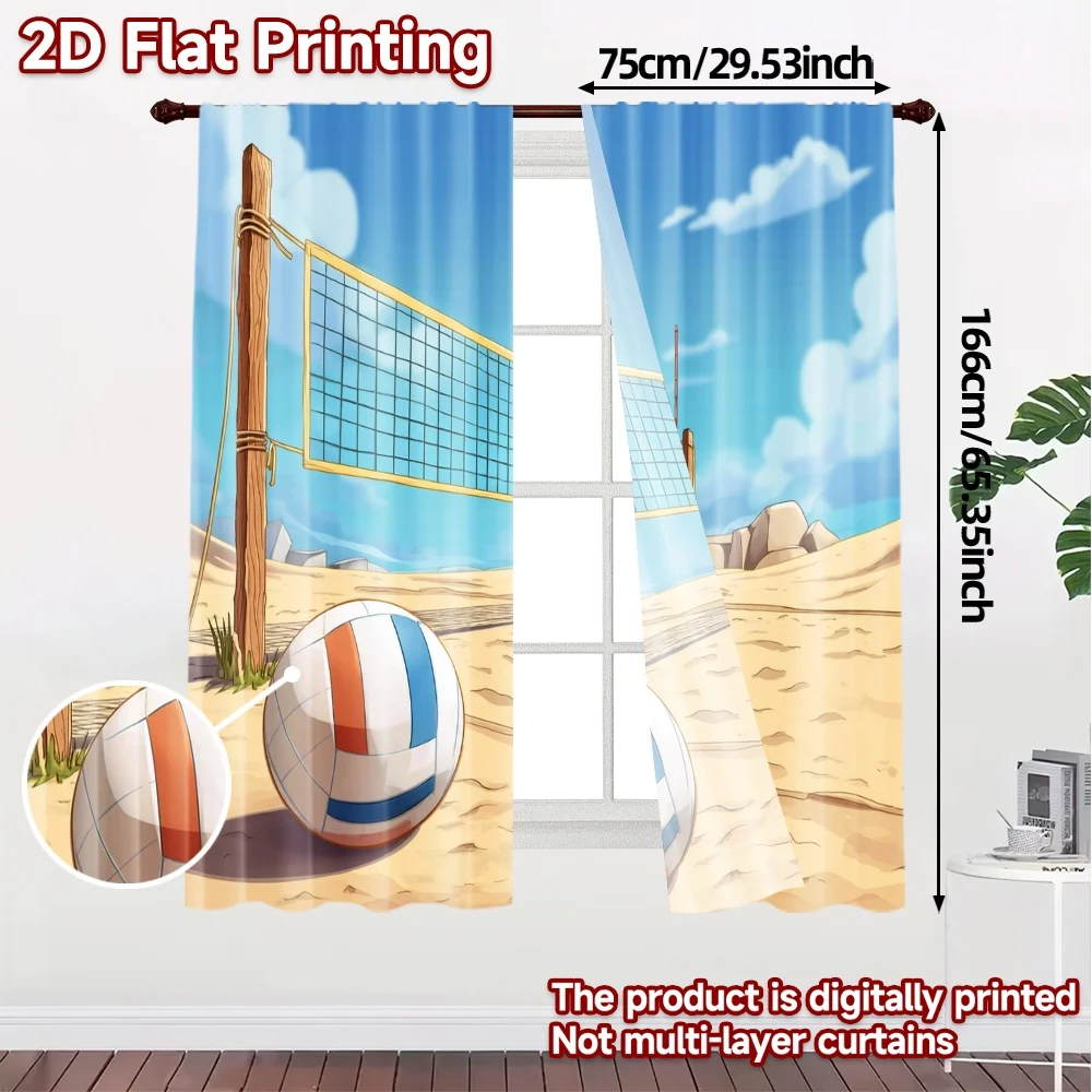 2pcs, 2D FLAT PRINTING Curtains (Without Rod) BeachVolley Print Modern Curtains 100% Polyester Curtains Gifts Ldeal for Kitchen,