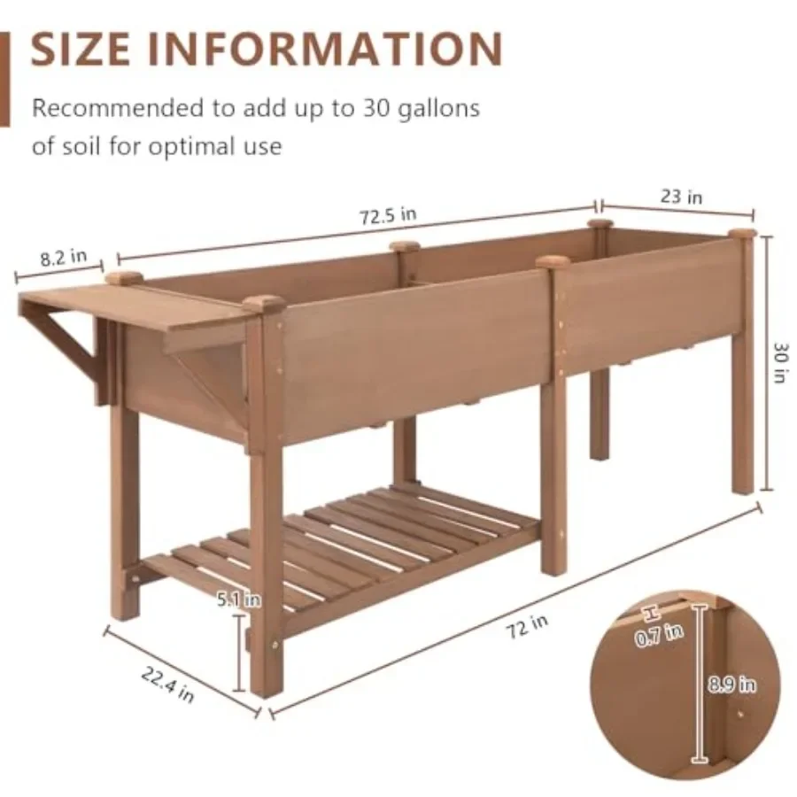 Raised Garden Bed with Legs Outdoor, Elevated Garden Box, Storage Shelf, Protective Liner for Backyard, Patio, Balcony, 80x23x3
