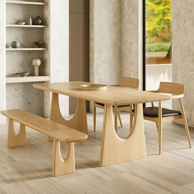 Simple solid wood dining table designer high-end texture wood color home small table and chair combination