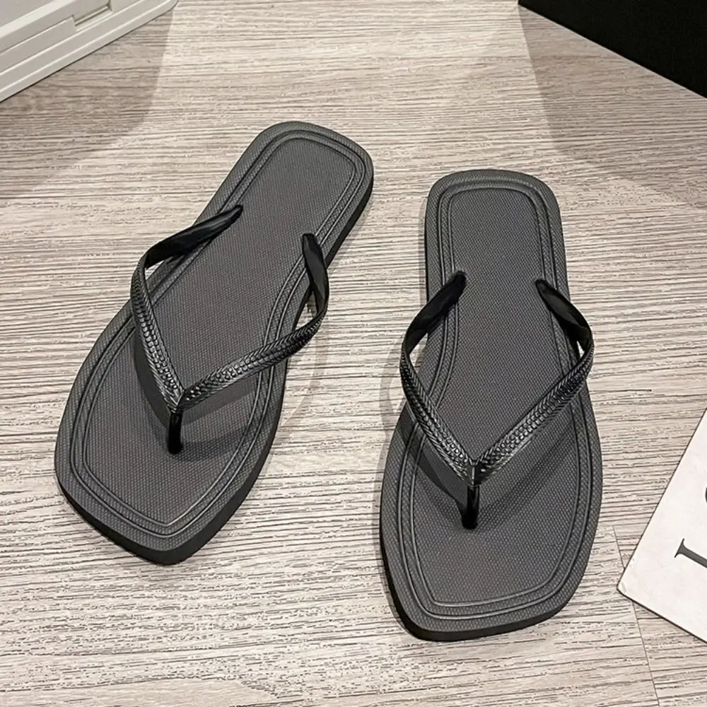 

Leisure Anti-skid Beach Flip Flops Stripe Solid Color Fashion Women Slippers Soft Sole Streetwear Summer Flats Sandals Home