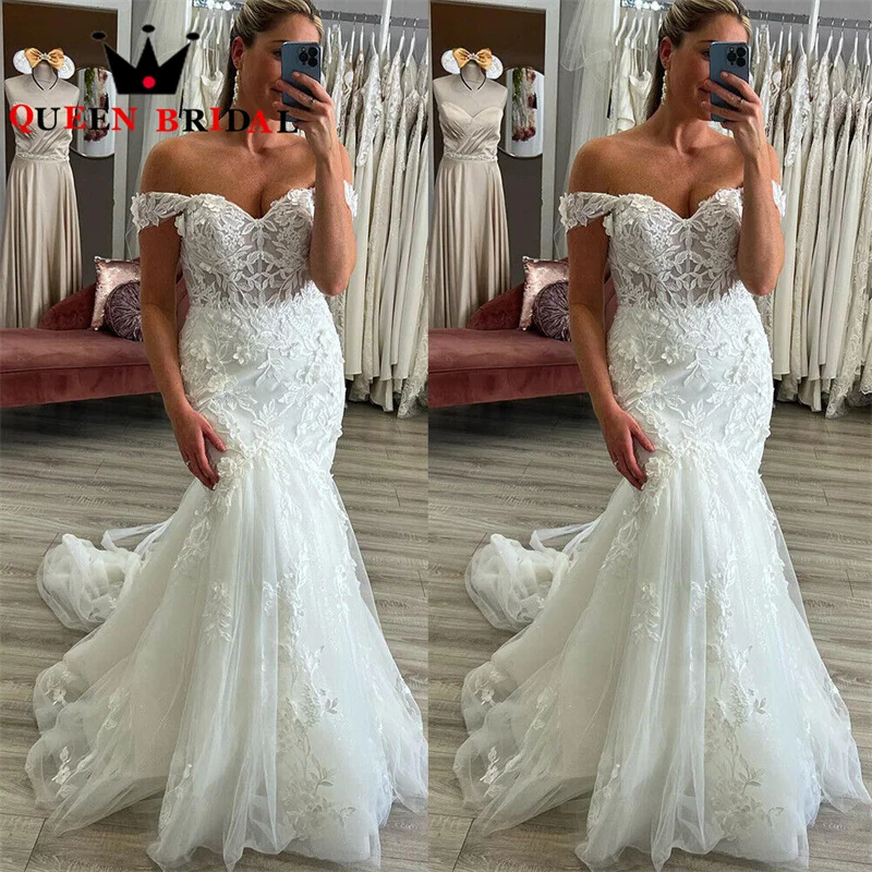 Sexy Mermaid 2023 Wedding Dresses Appliques Lace Beading Off The Shoulder Floor Length Tulle Bride Gowns Robe De Mariée L60W