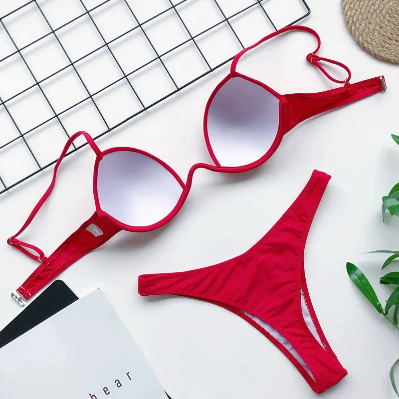 2026 Sexy Red Push Up Bikinis Sets Ladies Swimwear Underwired Swimsuits Women High Leg Cut Bathers Biquinis Bikinis Femenino