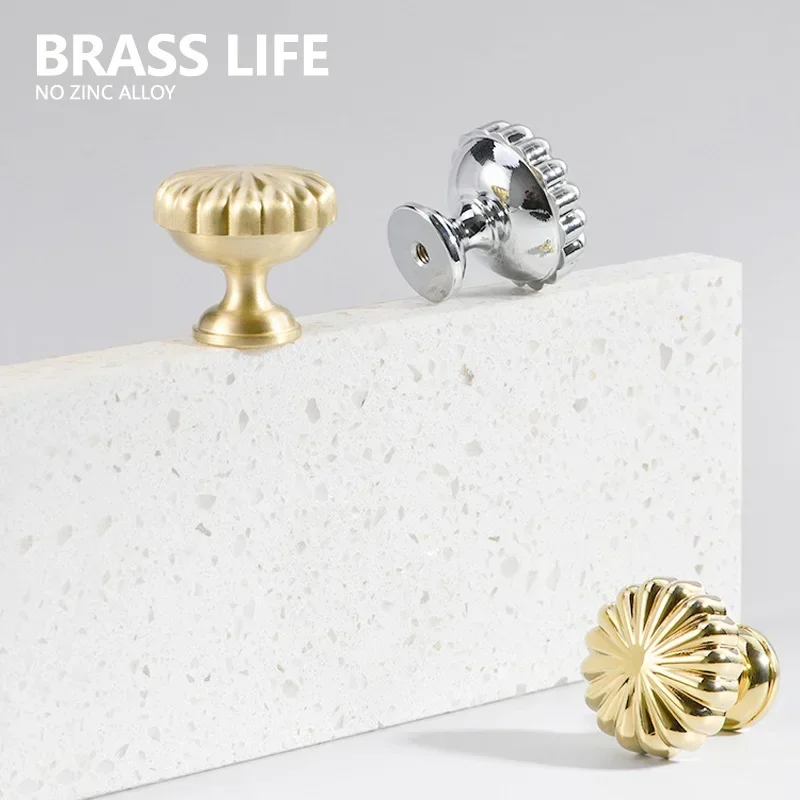 BRASSLIFE Round Brass Gold Furniture Handles for Drawers Bathroom Kitchen Storage Cabinet Pulls Wardrobe Shoe Cupboard Door Knob