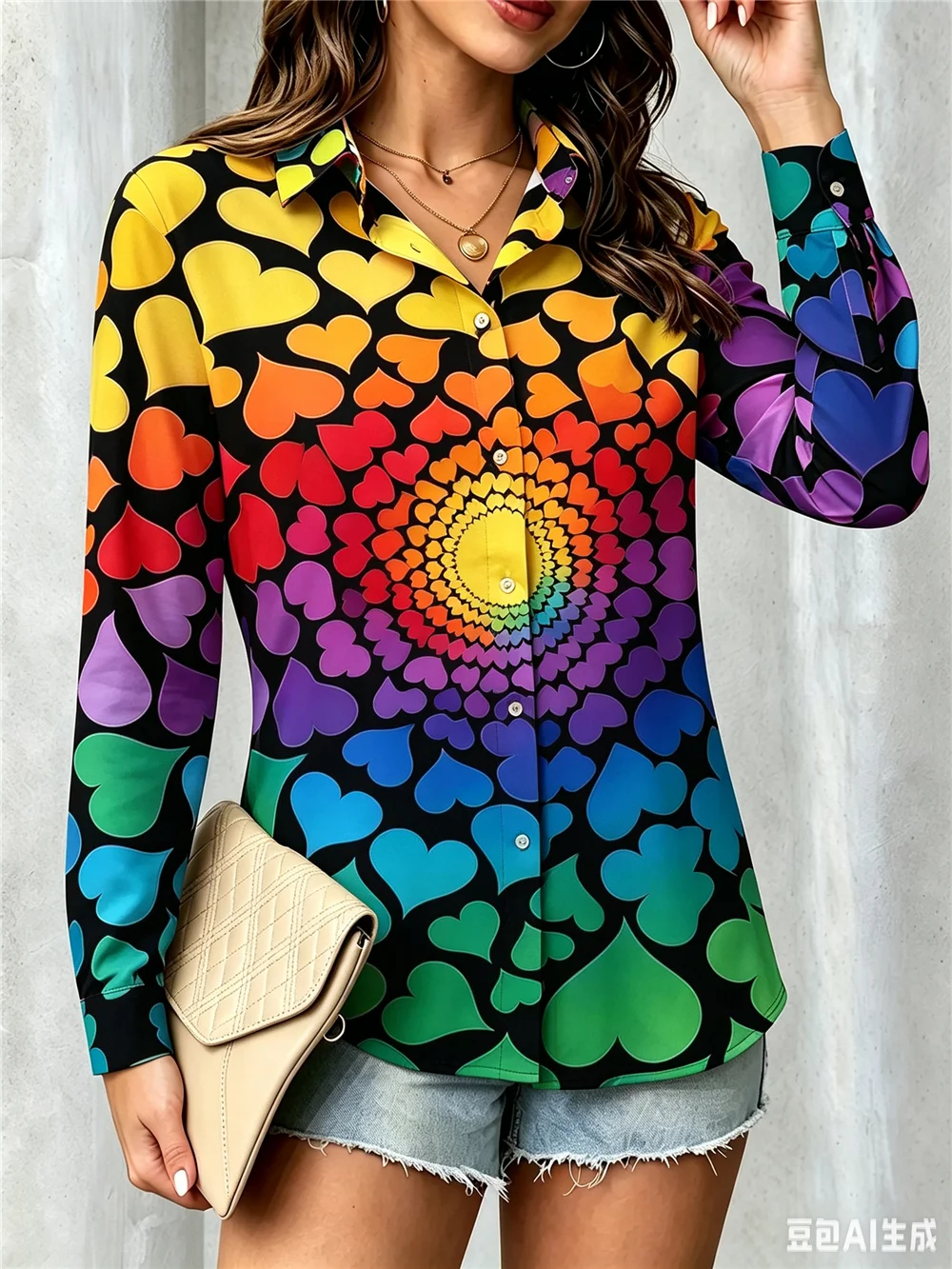 Fashion Love Heart Pattern Women Shirts Long Sleeve 3D Printed Ladies Trend Blouse 3XL Plus Size Casual Shirts