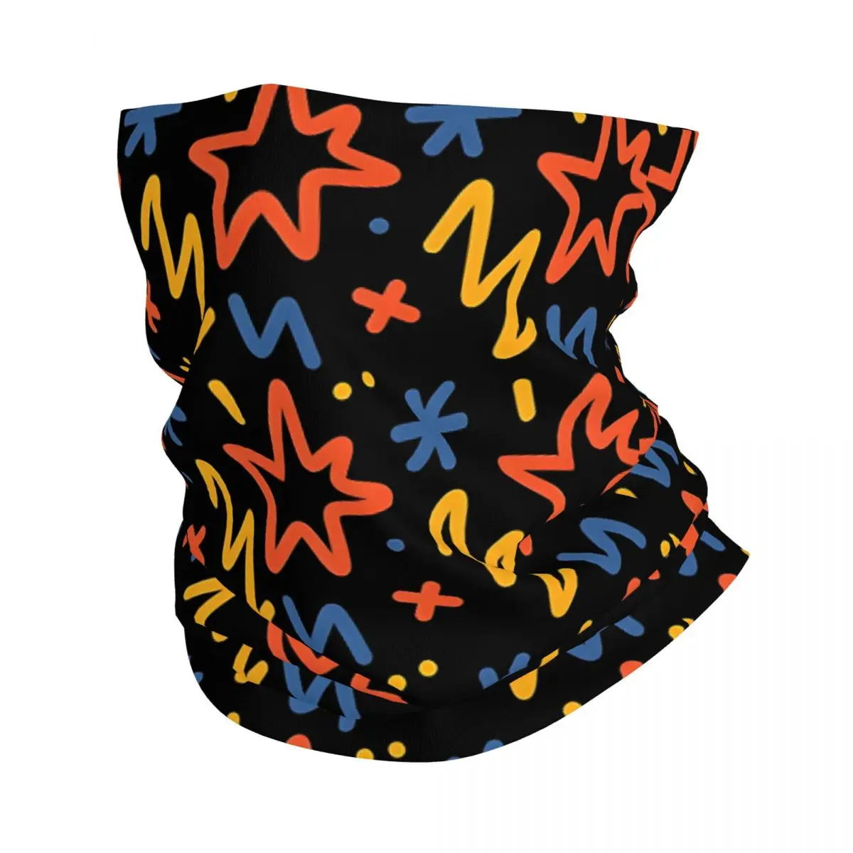 Abstract Simple Minimal Line Doodle Colorful Scribble Pattern Scarf Neckerchief Neck Face Mask Polyester