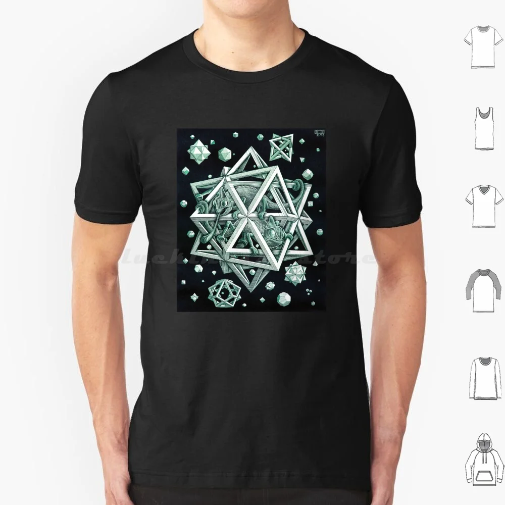 Mc Escher Stars Tinted Green T Shirt Cotton Men Women DIY Print Cornelis Escher Mc Escher Escher Dutch Artist Stars