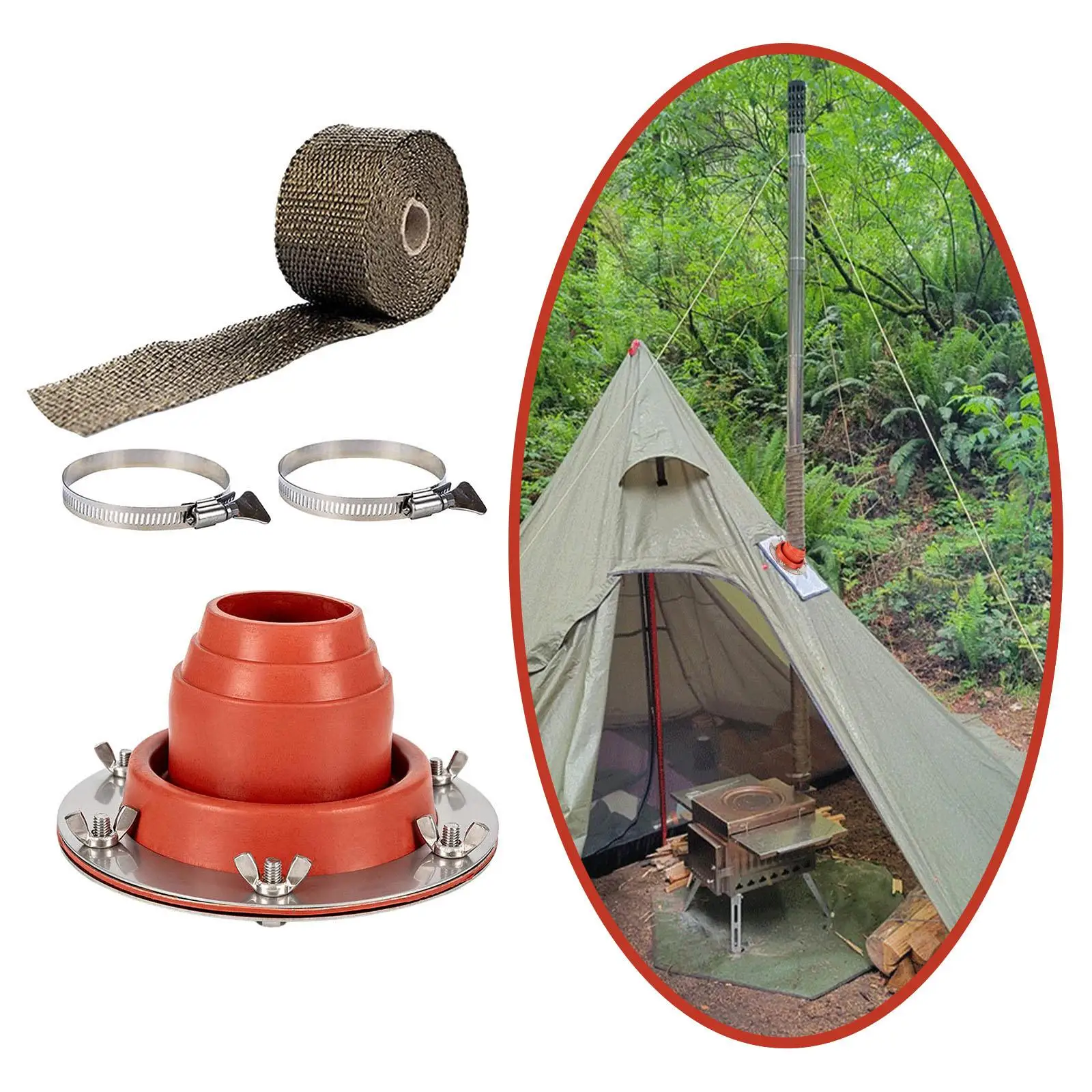 Tent Stove Jack High Temp Chimney Tube Stove Jacket Hole Wood Stove Anti Scald Protection Rings for Wood Burner Travel Stove