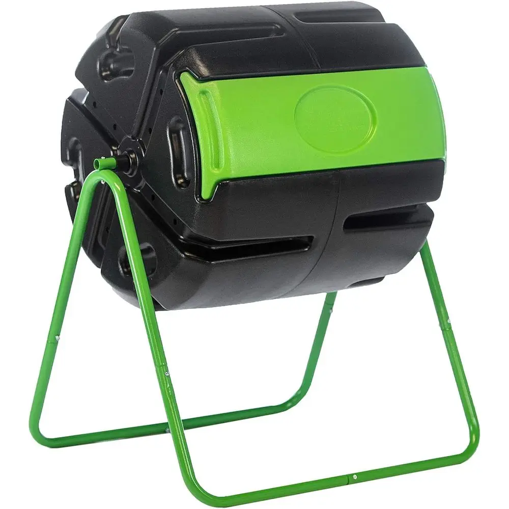 Single Chamber Outdoor Rotating Compost Bin - 37-Gallon Black & Green Garden Composter