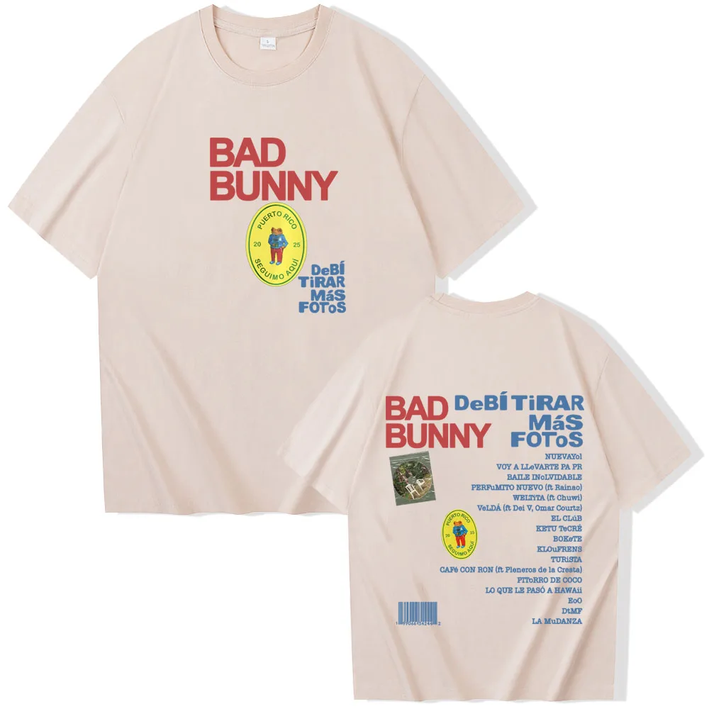 تي شيرت Bad Bunny Debi Tirar Mas Fotos تي شيرت رجالي ونسائي صيفي كاجوال برقبة دائرية وأكمام قصيرة