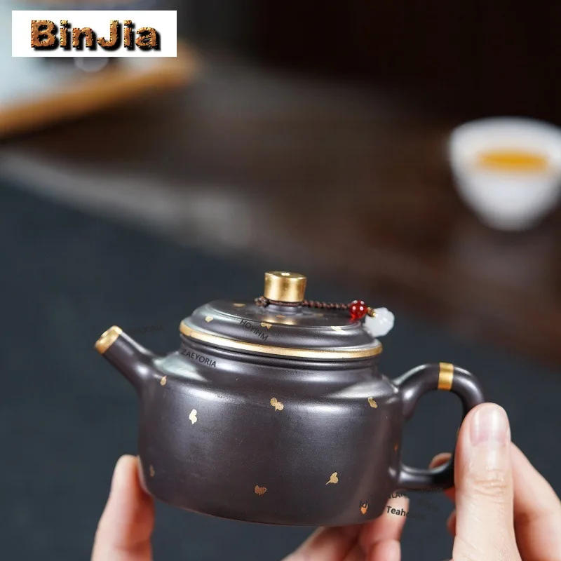 270ml Classic Yixing Purple Clay Teapots Handmade Sprinkle Gold Dezhong Pot Raw Ore Black Gold Mud Kettle Zisha Tea Set Services