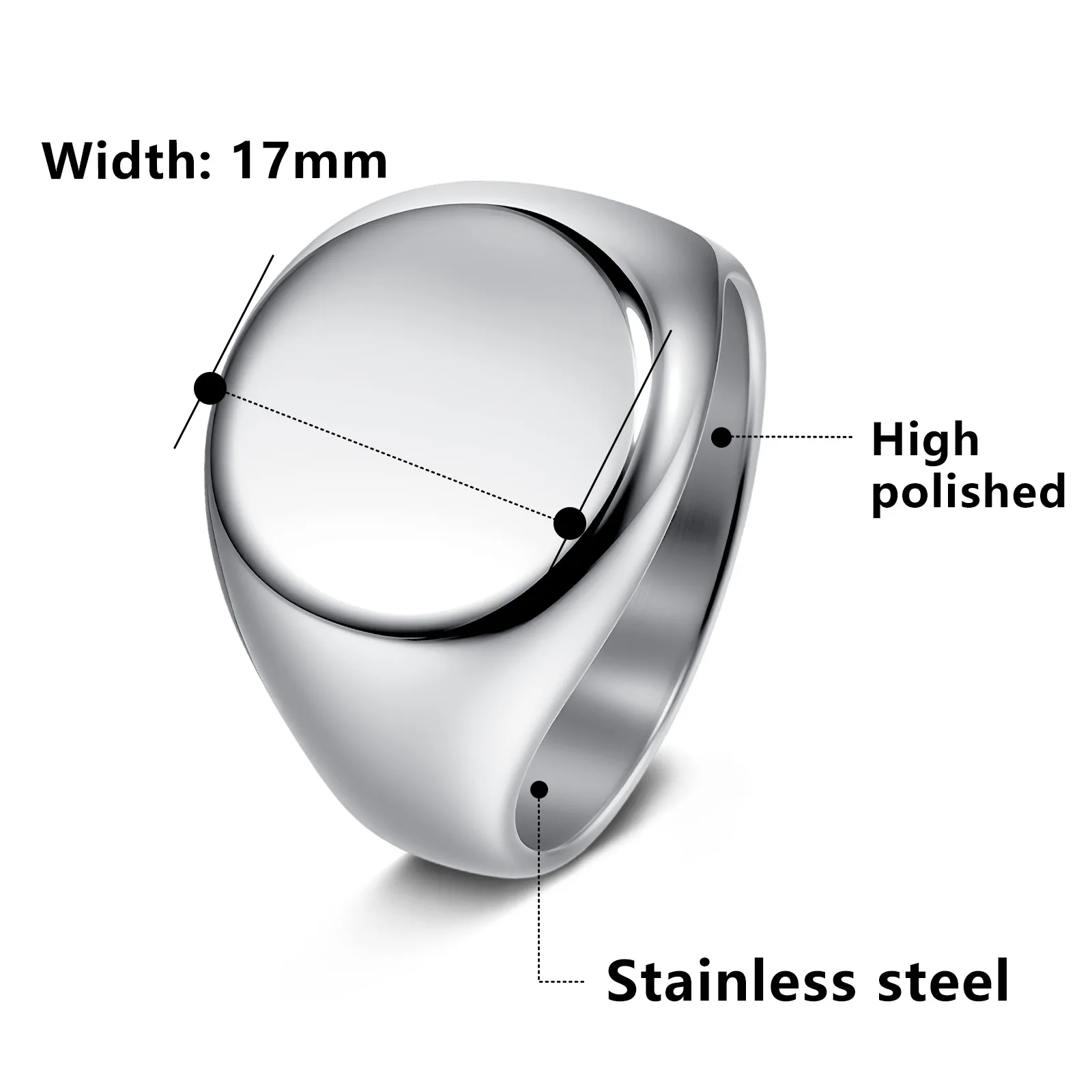 316L Stainless Steel Round Surface Glossiness Seal Ring For Men Finger Custom Engraving Jewelry Accessories