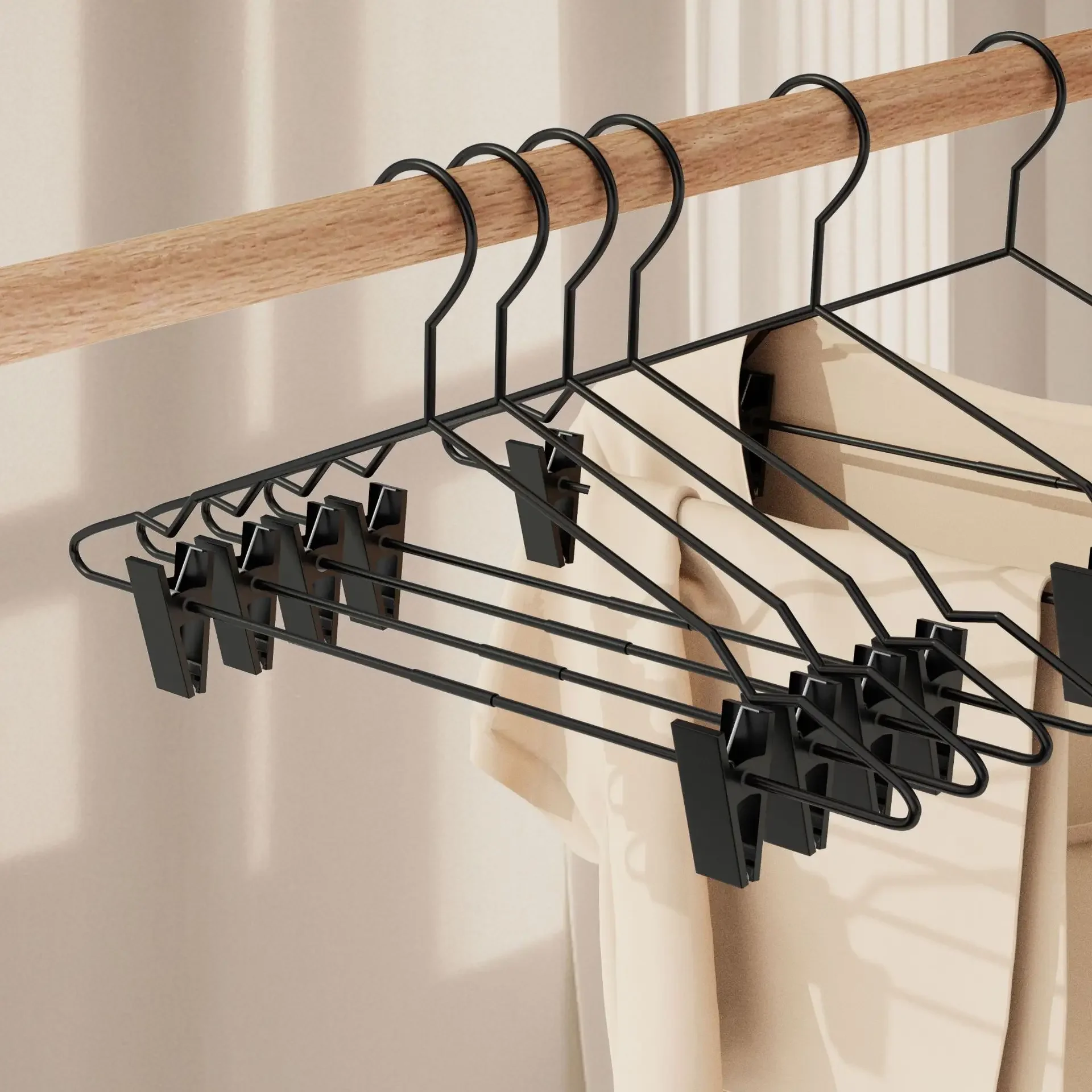 42CM Metal Coat Hanger Closet Organizer for Suit Skirt, Stainless Steel Pants Hanger with Clips,Drying Rack,5PC