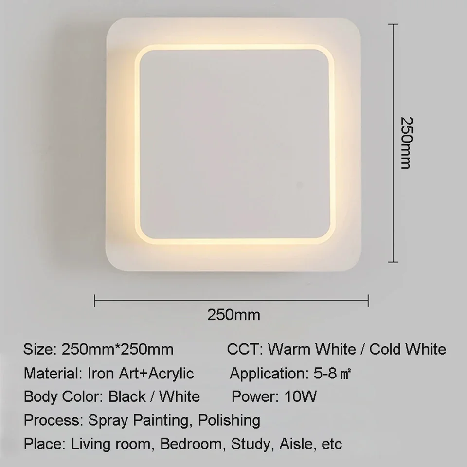 Nodic LED Wall Lamp Modern Square Round Light Sconce For Living Bedroom Room Bedside 300° Rotation Fixture 110V/220V Night 