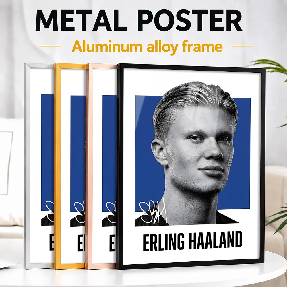 Erling Haaland Portrait Metal Poster With Aluminum Alloy Frame Customized Photographic Wall Art For Clubhouse Reception Area