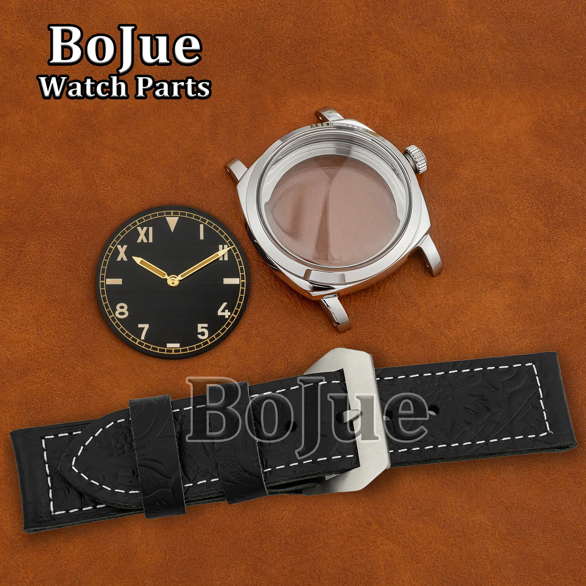 47mm caixa de relógio vintage dial ponteiros pulseira couro 6154 st3600 eta 6497 movimento aço inoxidável à prova dwaterproof água peças relógio masculino