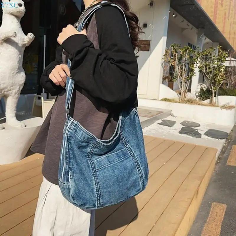 x7xc ความจุขนาดใหญ่ denims กระเป๋า crossbody สำหรับผู้หญิงผู้ชาย multipurpose วินเทจ canvas jean