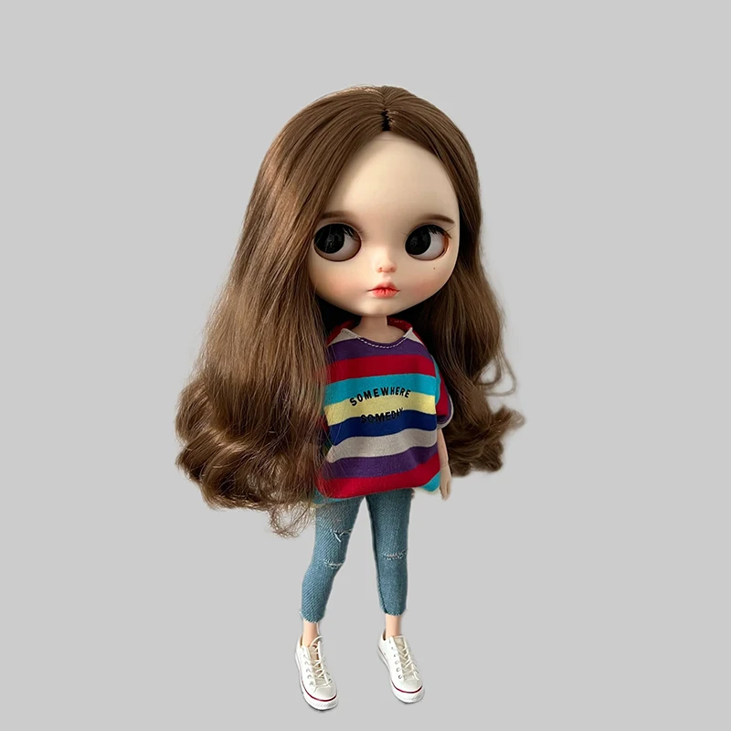 New Arrival Blyth Doll Clothes Fashion Rainbow T-shirt and Blue Jeans for Blythe Barbie OB22 OB24 Azone Pullip Dolls Accessories