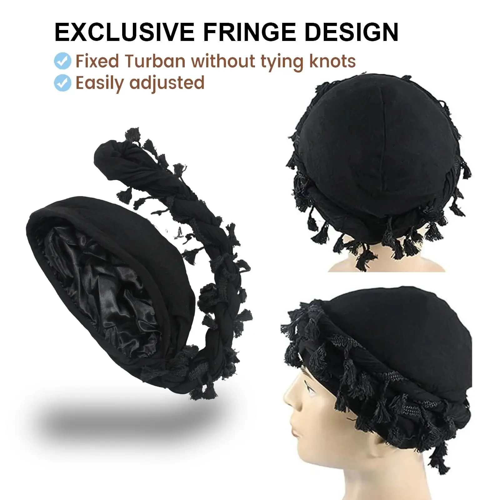 Men Hat Punk Burr Trim Twisted Tail Fringe Cotton Bandana Hat Hop Turban Hats Head Wrap Beanie Cap Solid Color Docker Hat