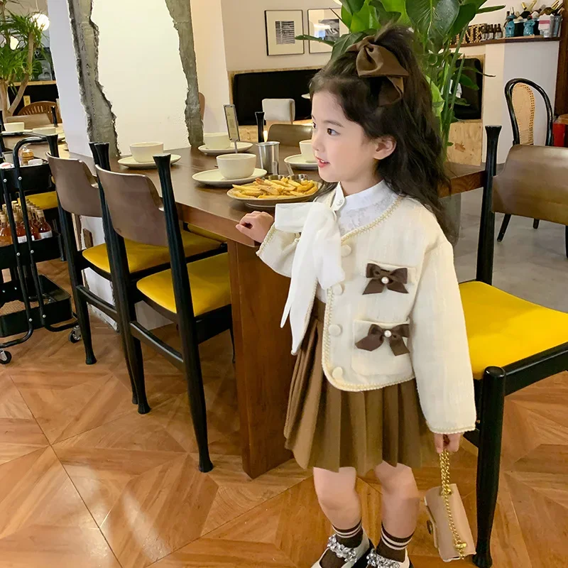 

Girl Clothes Suit Spring and Autumn 2023 Spring New Children Korean Style Autumn Dress Lace Shirt and Short Skirt 3-piece Set