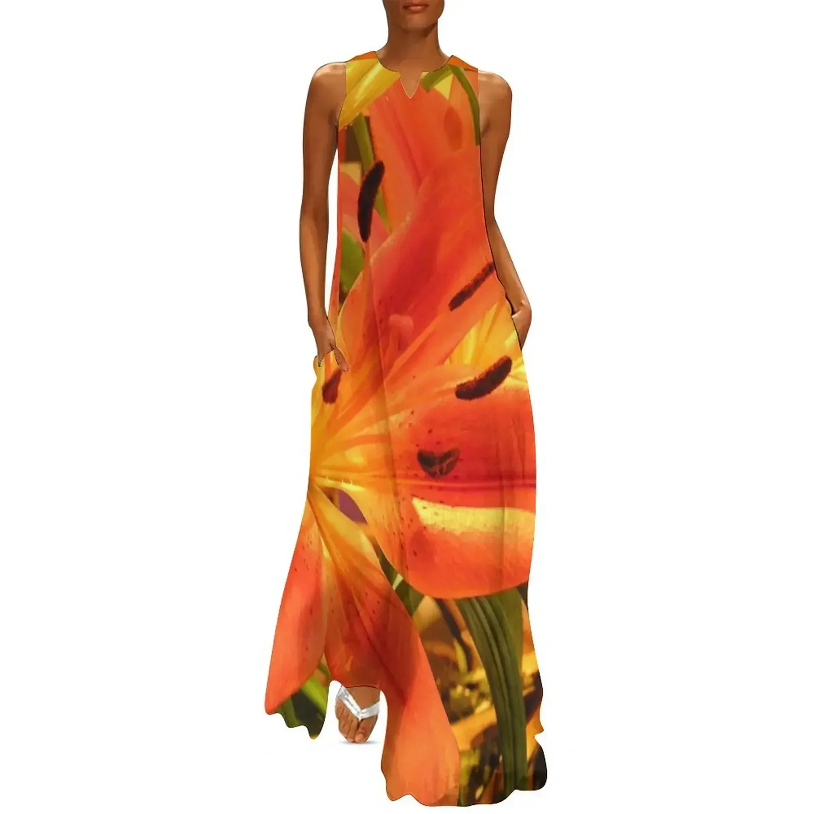 

Sunshine - Orange Lily Long Dress women's clothing trend 2025 dress women summer 2025 summer dress womens 2025